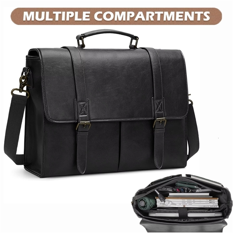RAINSMORE Vintage Men Messenger Bag Waterproof Leather Briefcase Laptop Large Capacity Satchel Business College Shoulder y251110