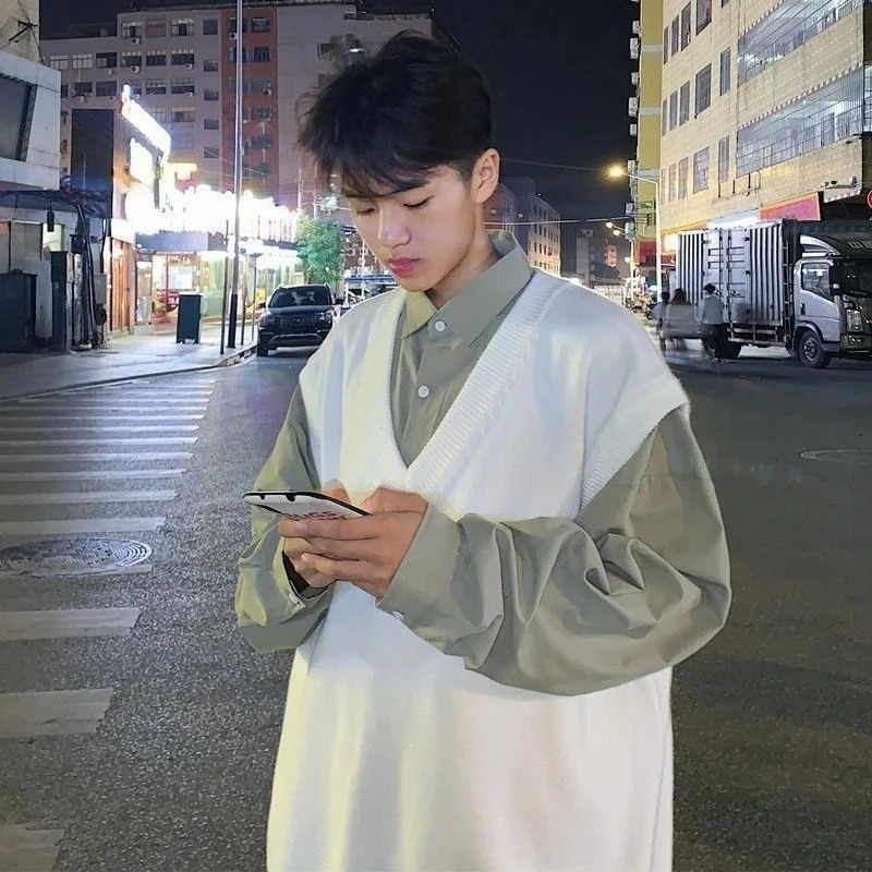 Mens V Neck Sweater 2025 Autumn Winter y Knit Vest Trendy College Style Cardigan Outerwear Plus Size 251104