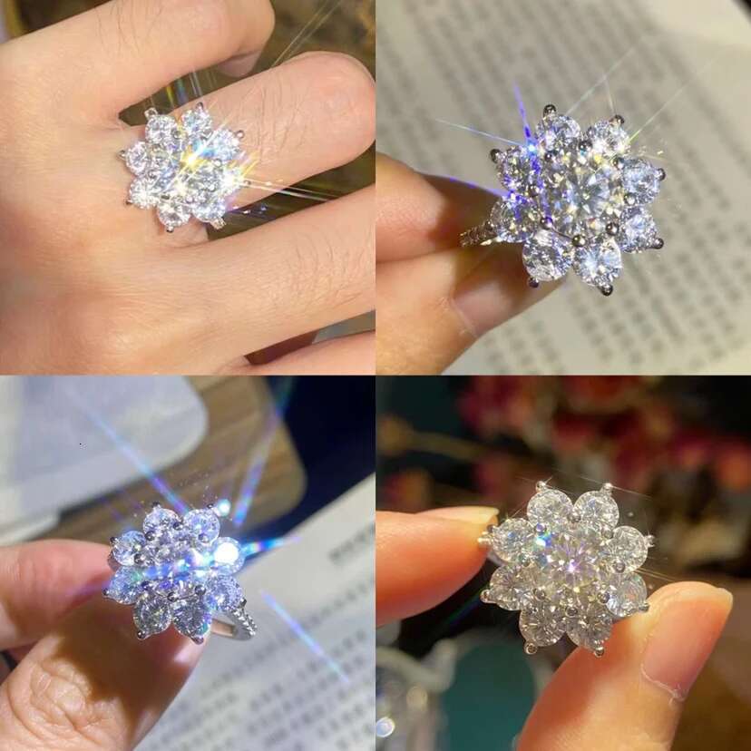 100% Real Moissanite SunFlower Ring 1/2CT Women Fancy Wedding Moissanite Diamond Rings Sterling Silver Fine Jewelry for Women