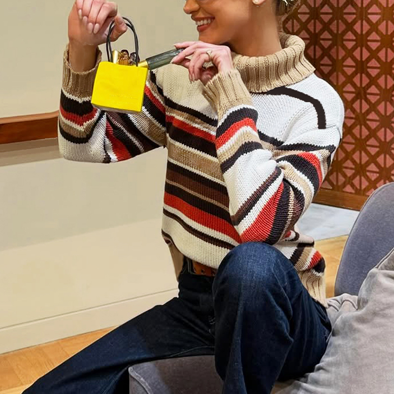 Women's contrast striped pullovers, daily street fashion sweaters, retro, elegant temperament, holiday, best-selling women's wear---TVL037