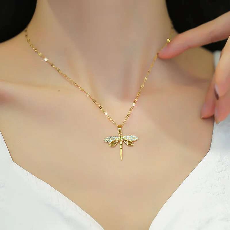 DIEYURO 316L Stainless Steel Personality Dragoy Pendant Necklace For Women Fashion Girls Clavicle Chain Party Jewelry Gifts