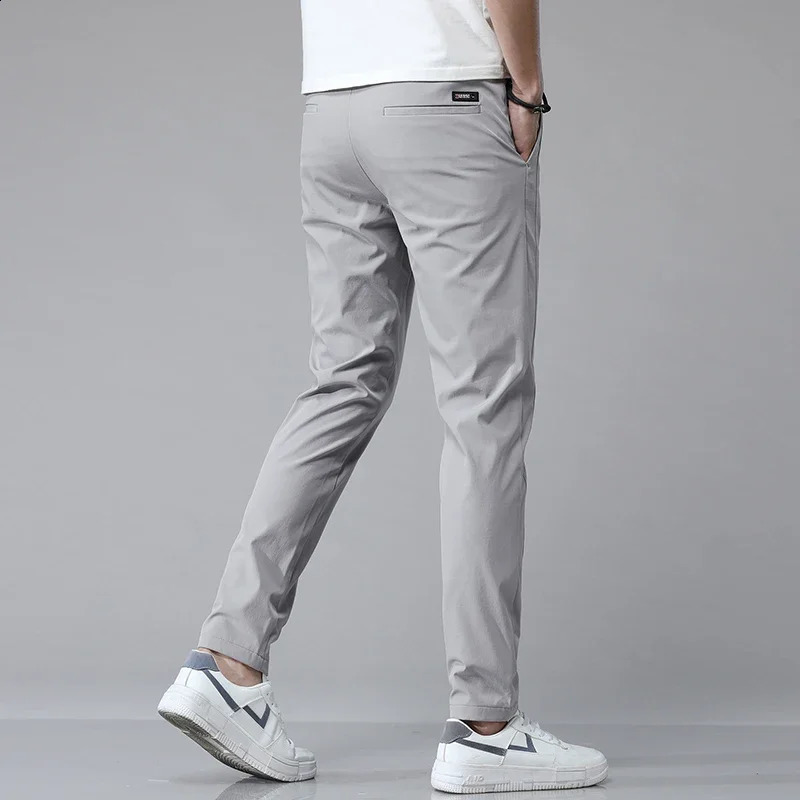 Summer Mens Pants Black Grey Ice Silk Thin Business Casual Outdoor Elastic Breathable Straight Leg Sports 250411Z