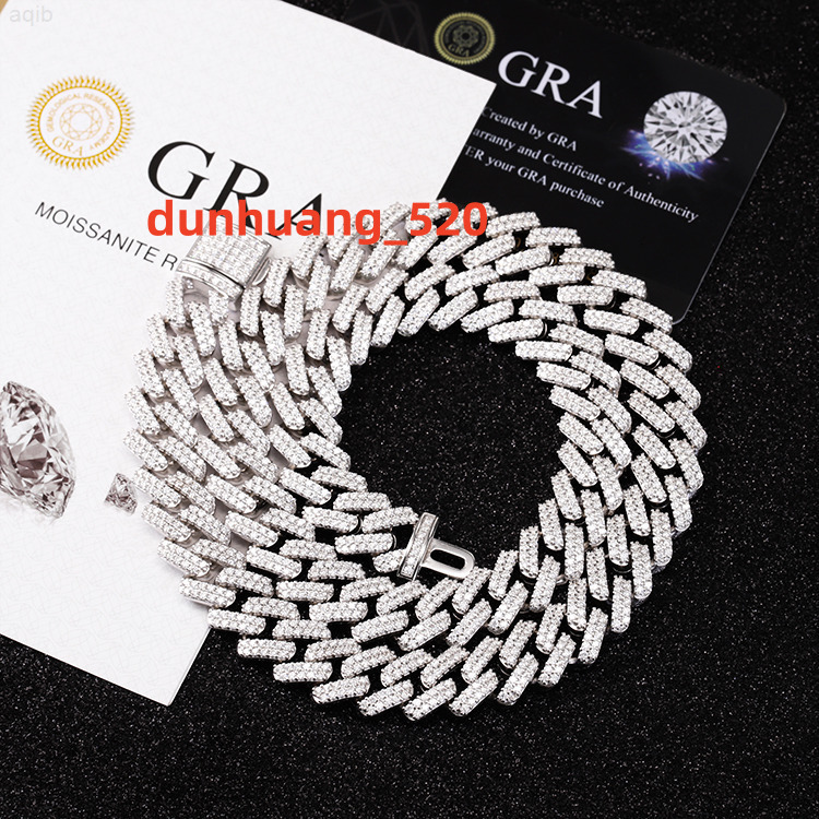 Two Rows 13 Mm Moissanite Diamond Hip Hop Jewelry Necklaces for Man 925 Sterling Silver Cuban Link Chain