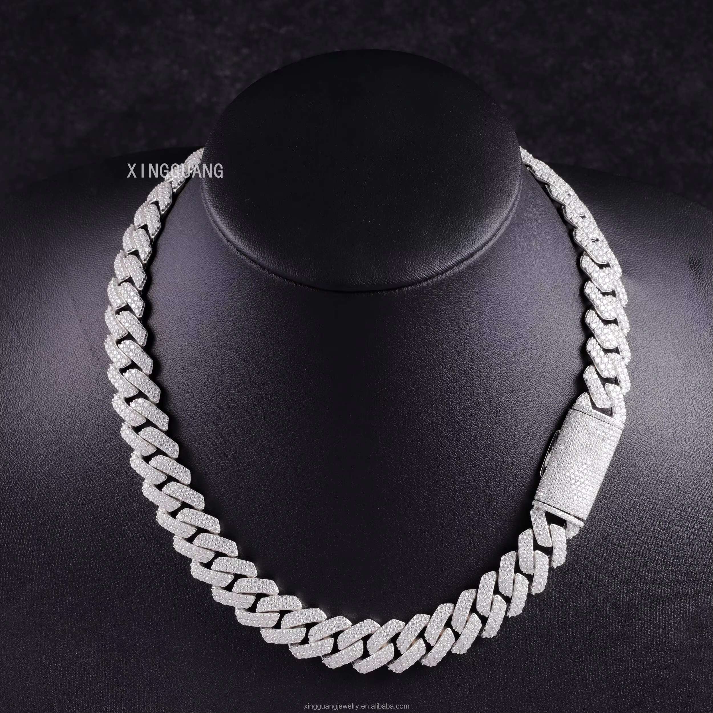 Fine Jewelry Cuban Link Chain Necklace 2rows 15mm 925 Sterling Silver VVS Moissanite Iced Out Diamond Cuban Chain for Men