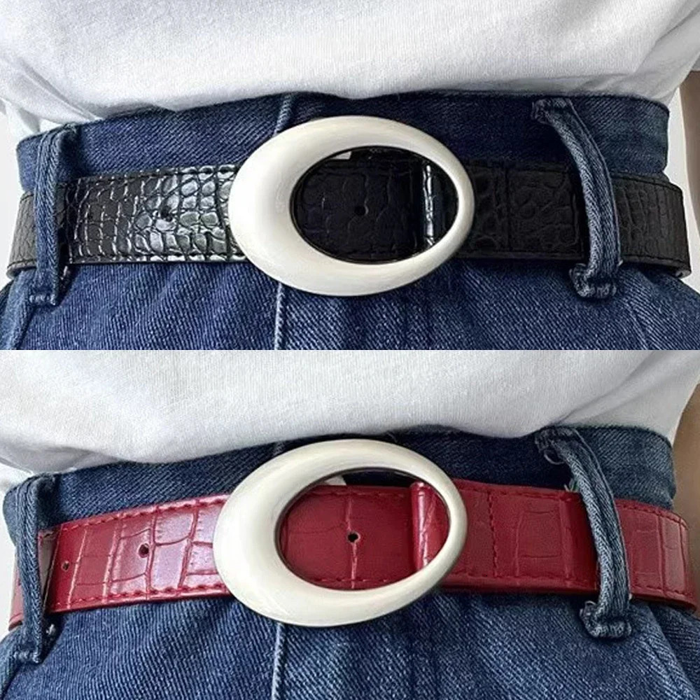 Y2K Women Belt American Vintage Classic Pattern Fashion Belt Simple Pin Buckle Red Black Belts Clothing Accessories 251031