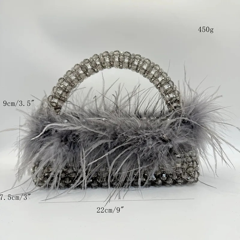 XMESSUN Acrylic Crystal Bag Ostrich Feathers Handbag for WomenFashion Handmade Wedding Party Evening Purse 251106