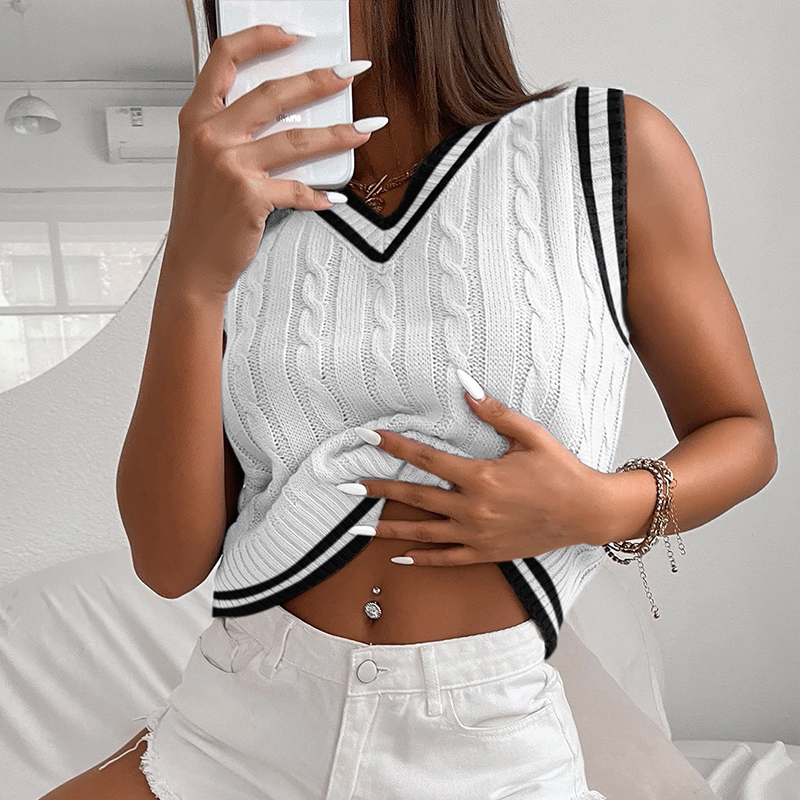 Women's color-blocked sports top, V-neck sleeveless sweater, color-block stripes, for outdoor activities, pullover for women, gym running---SSJ02