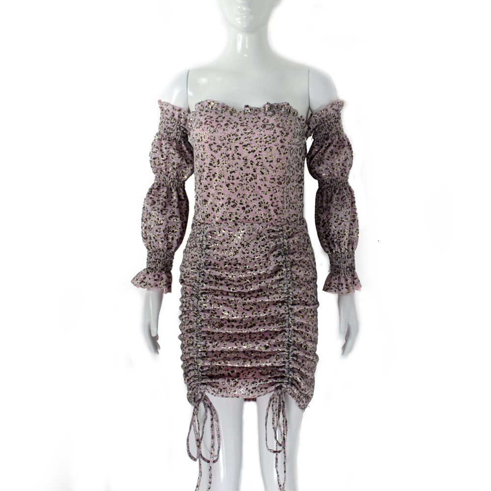 New Summer Leopard Print Backless Fashion Drawstring Pleated Women's Dress Women