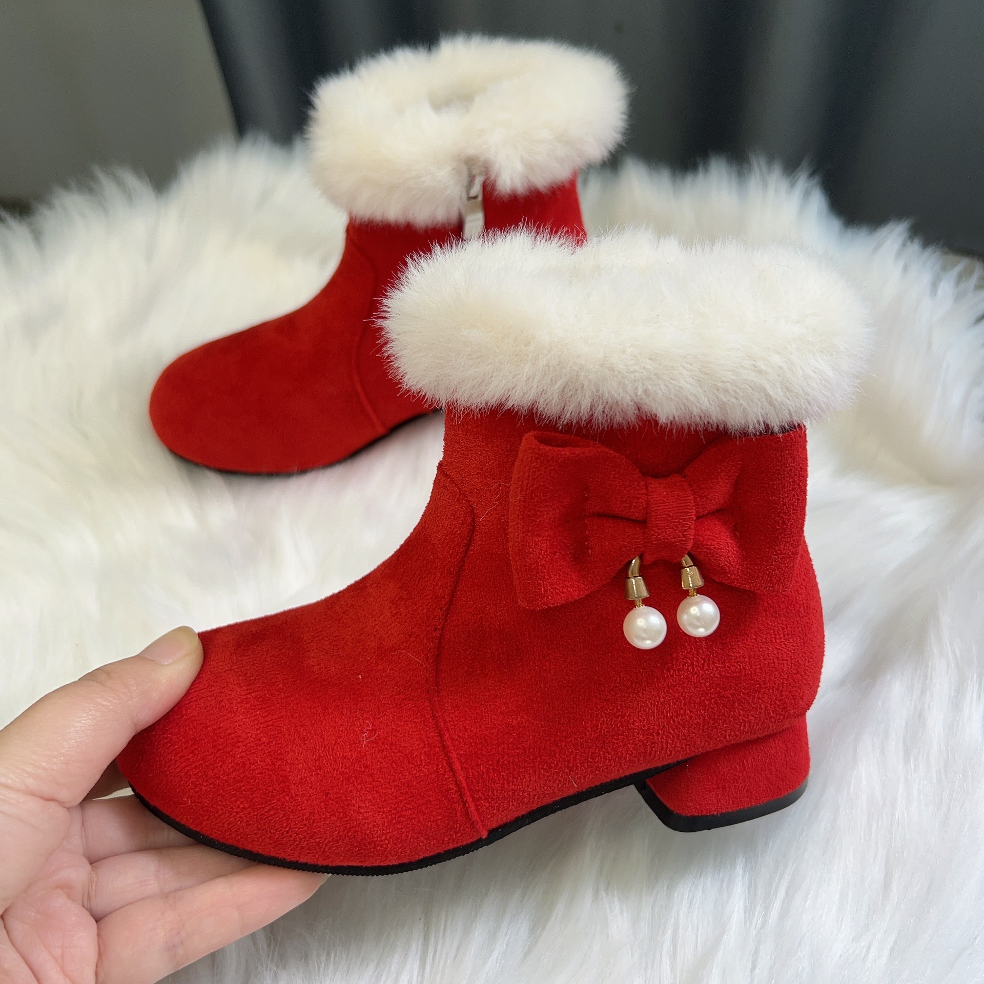 Red Black Girls Snow Boots Winter Comfortable Thick Warm Girl Children Boots Kidszworld Toddler Kids Suede Short Outdoor Boots Size 27 - 37 K0216