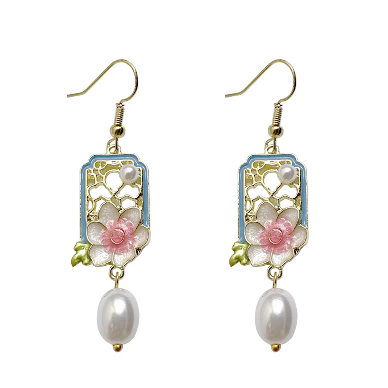New Chinese style hollow glazed flower earrings for earrings