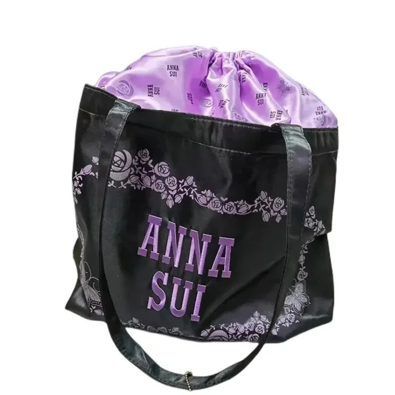 Purple Drawstring Handbags For Women Japan Shoulder Bag Large Capacity Embroidery Fashion Casual Shopper Tote 251110