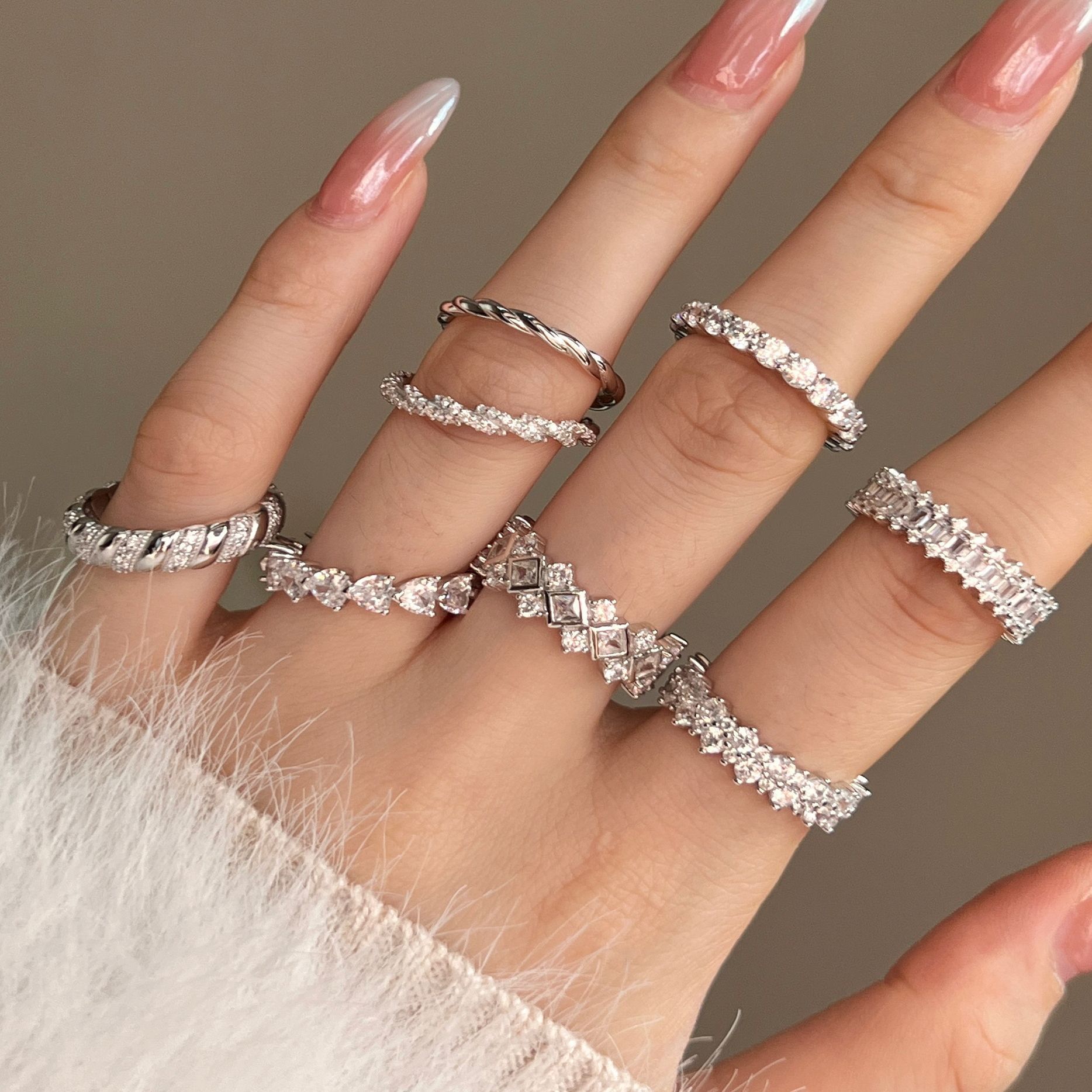 European And American Hot Selling S925 Designer Pure Silver Ring For Women With Diamond And Zircon Inlay Exquisite Multifunctional Wedding Women'