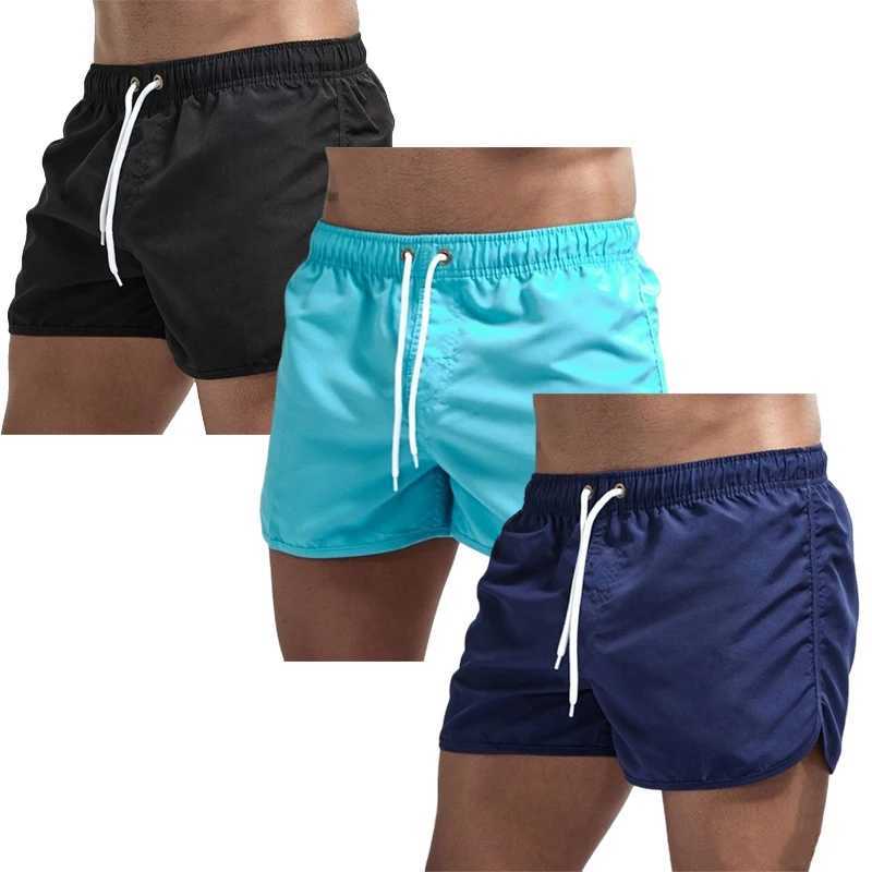 3 pieces of mens beach shorts solid color summer beach shorts jogging casual shorts quick drying swimming mens surfing lightweight shortsW250410