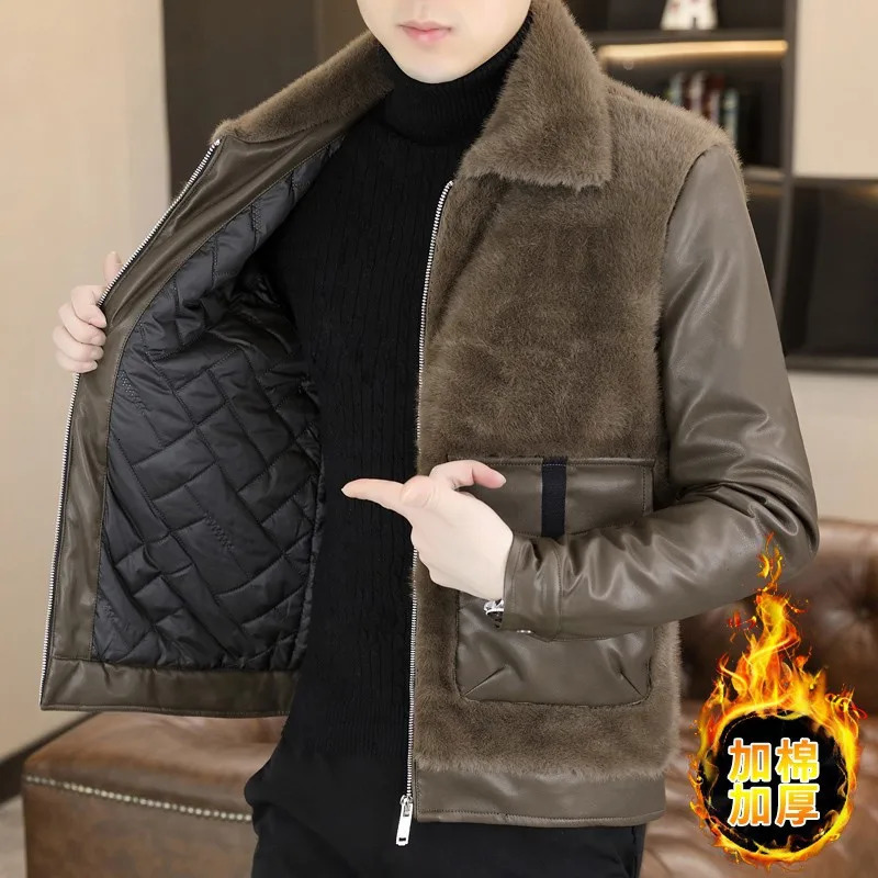 Winter Leather and Fur Integrated Jacket Men Thickened and Warm Faux Fur Jacket Casual Business Social Overcoat Men Clothing 251110