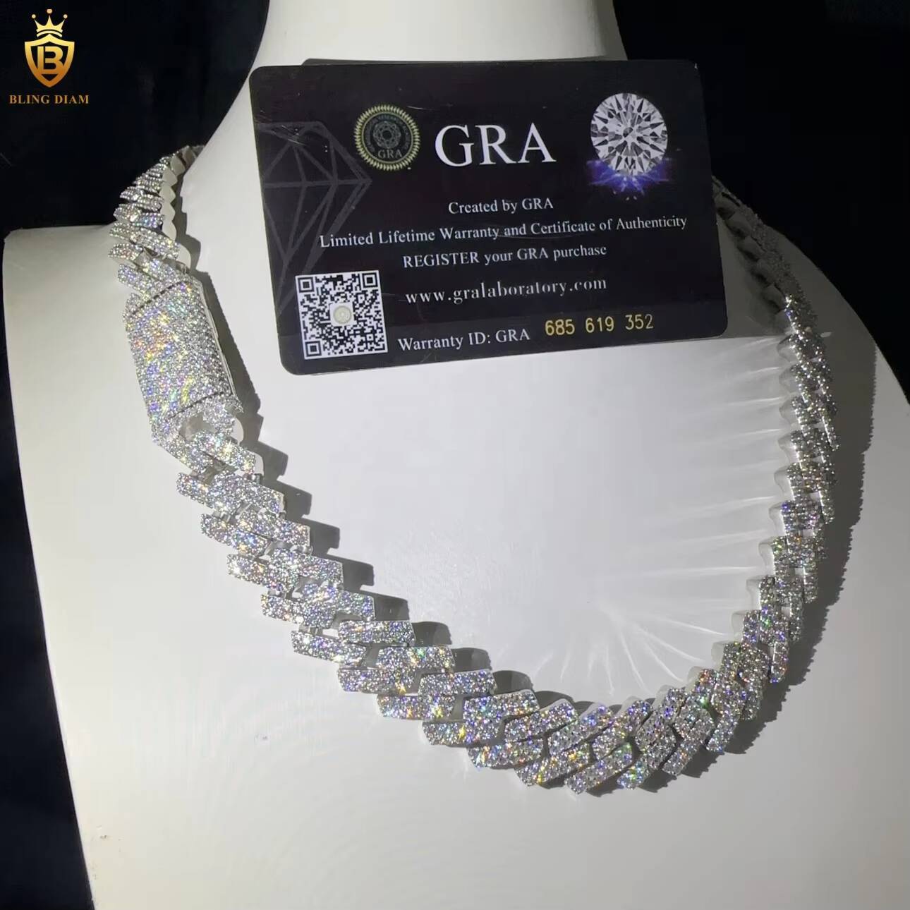 Hip Hop Cuban Link Chain Iced Out Sterling Silver 925 VVS Miossanite Diamond 15mm Miami Cuban Link Chain Necklace