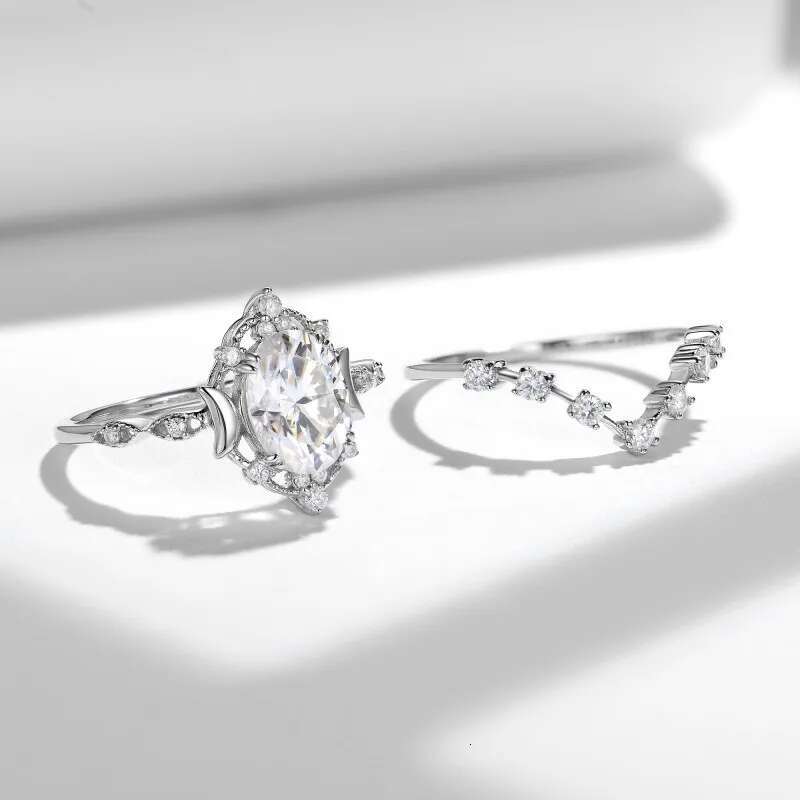 2CT Oval Full Moissanite Diamond D Color Womens Ring S925 Sterling Sliver 18K White Gold Rings Pendant Fine Jewelry for Women