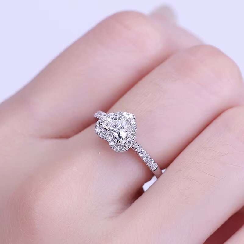 S925 Silver Female Mosan Stone Simulation Diamond Ring Luxury love Wedding Exquisite Heart-shaped Female
