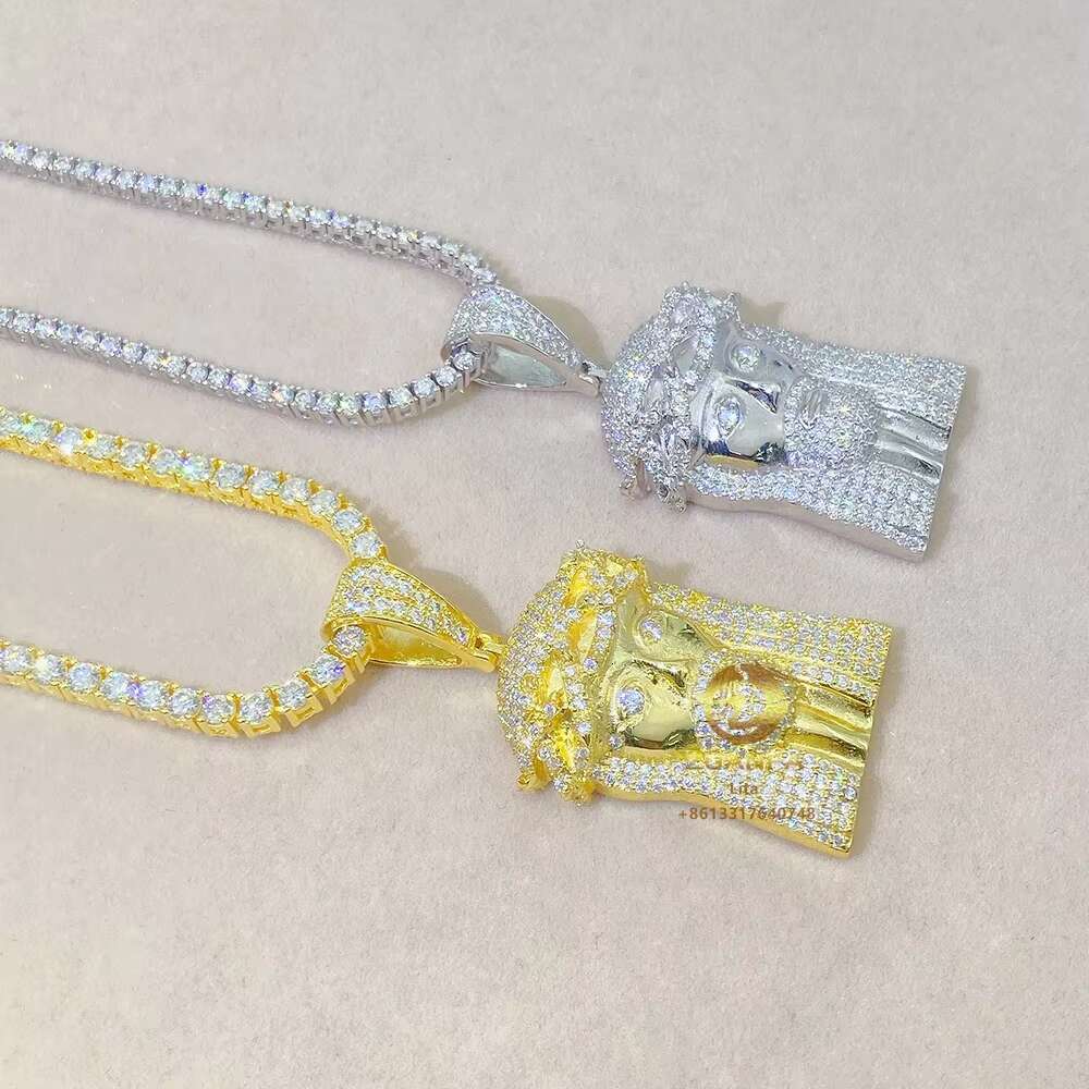 Zuanfa Factory Direct 925 Silver Jesus Head Hiphop Custom Moissanite Pendant Pave Diamond Stone Pendants