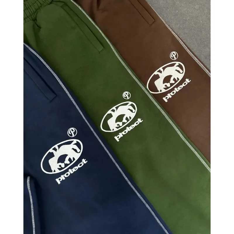 Y2K mens retro pants new fashion embroidered cotton goods runners sports pants mens casual wide leg pantsXJ250410