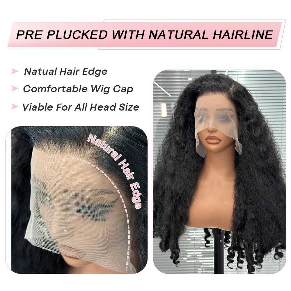 Synthetic Curly Lace Front Wig Dark Brown Fluffy Kinky Straight with Curly Ends 13X6 Lace Frontal Hair Wigs for Black WomenT251111