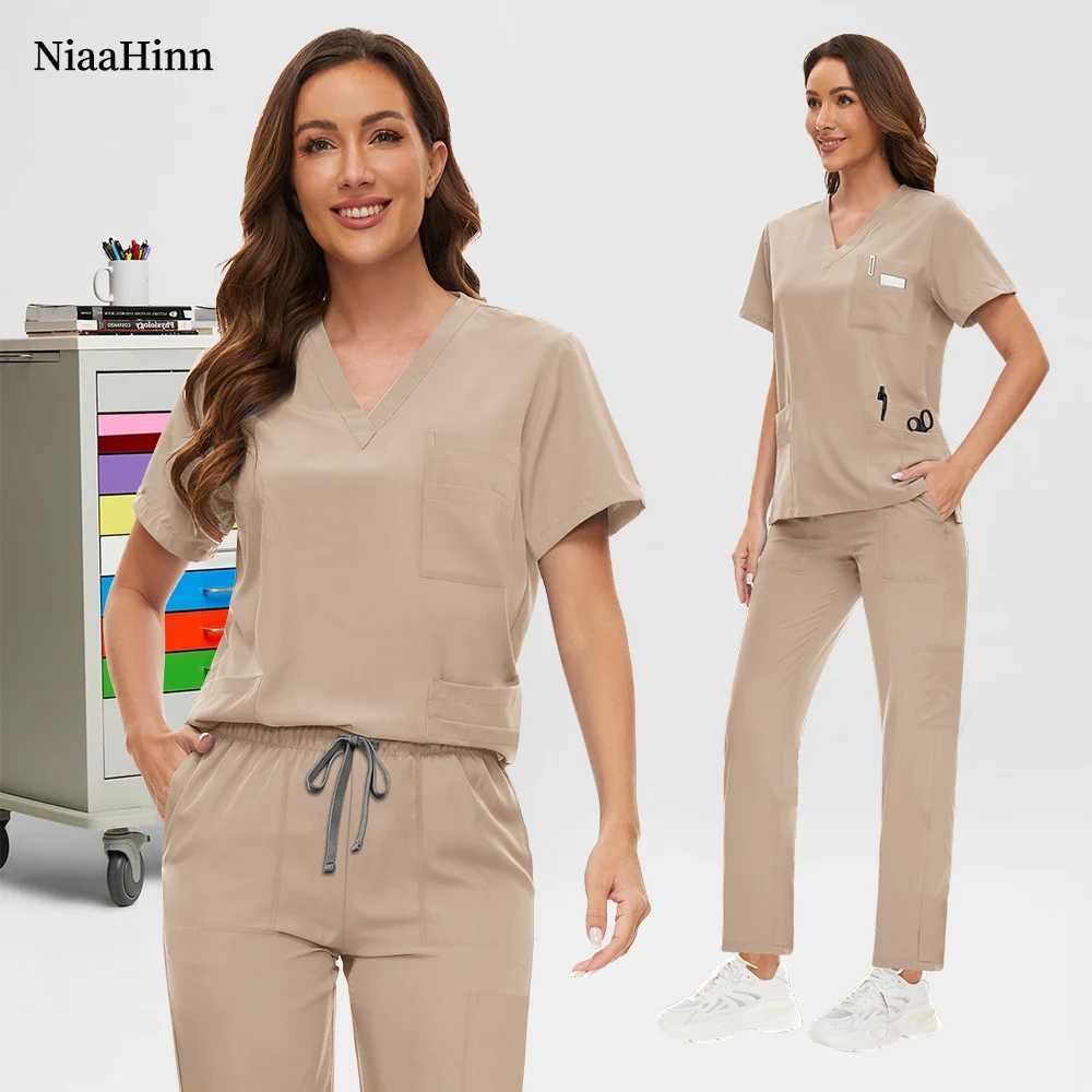Wrinkle resistant washable soft hospital uniform hot selling pet veterinary nurse scrub set female medical scrub set female medical accessories X25041