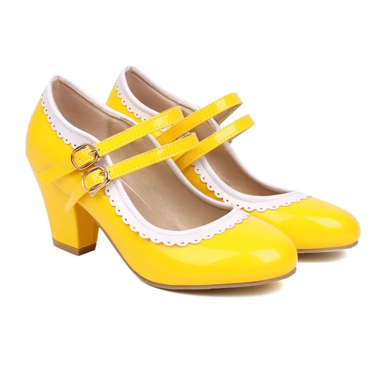 LIHUAMAO candy color patent leather Mary Jane shoe chunky heel women shoes ankle strap pumps party cosplay uniform wedding shoes 251106