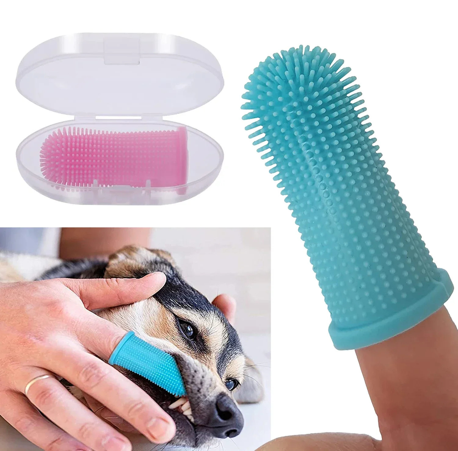 1PC Dog Super Soft Pet Finger Toothbrush Teeth Cleaning Bad Breath Care Nontoxic Silicone Tooth Brush Tool Cat Supplies 251110