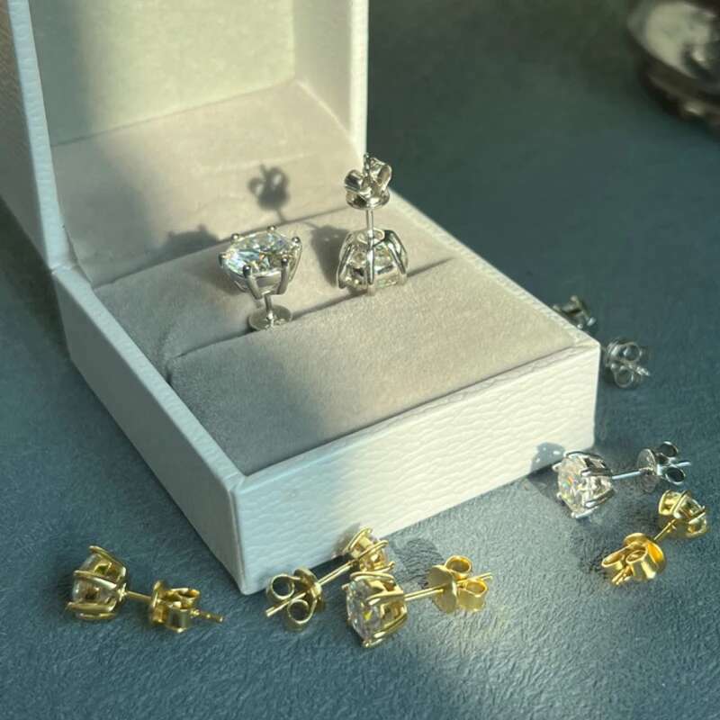 0.5-2CT Moissanite Diamond Stud Earings D Color VVS1 Womens Earrings Original 925 Silver 18K White Gold Top Quality Girl Gift