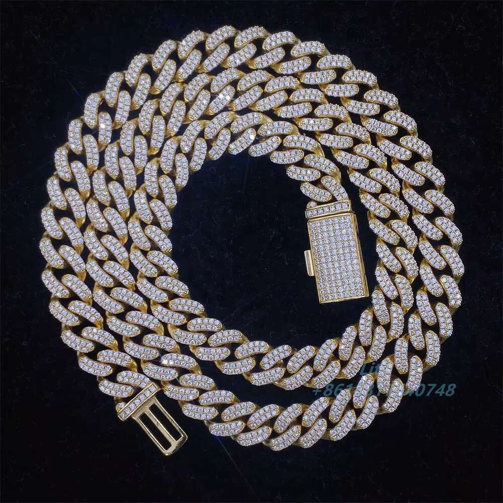 Hip Hop Fine Jewelry 10mm Moissanite 14k Gold Plated Cuban Link Chain Necklace Bracelet Cuban Diamond Chain for Men