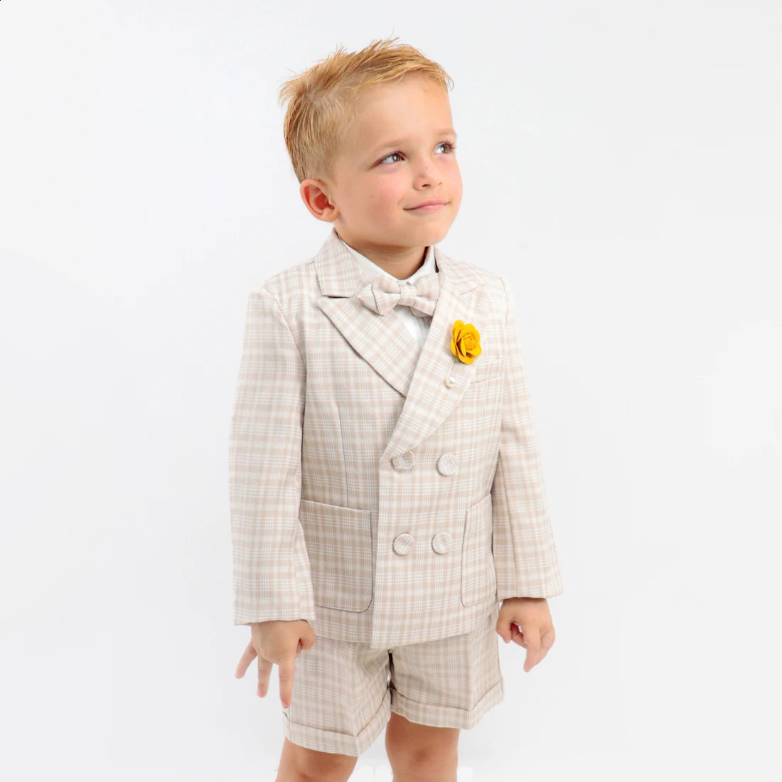 Baptism Suit for Baby Boy Khaki plaid Formal Jacket Infant Gentleman Clothing Set Outfit Wedding 1st Birthday Party Dress Suit 250410