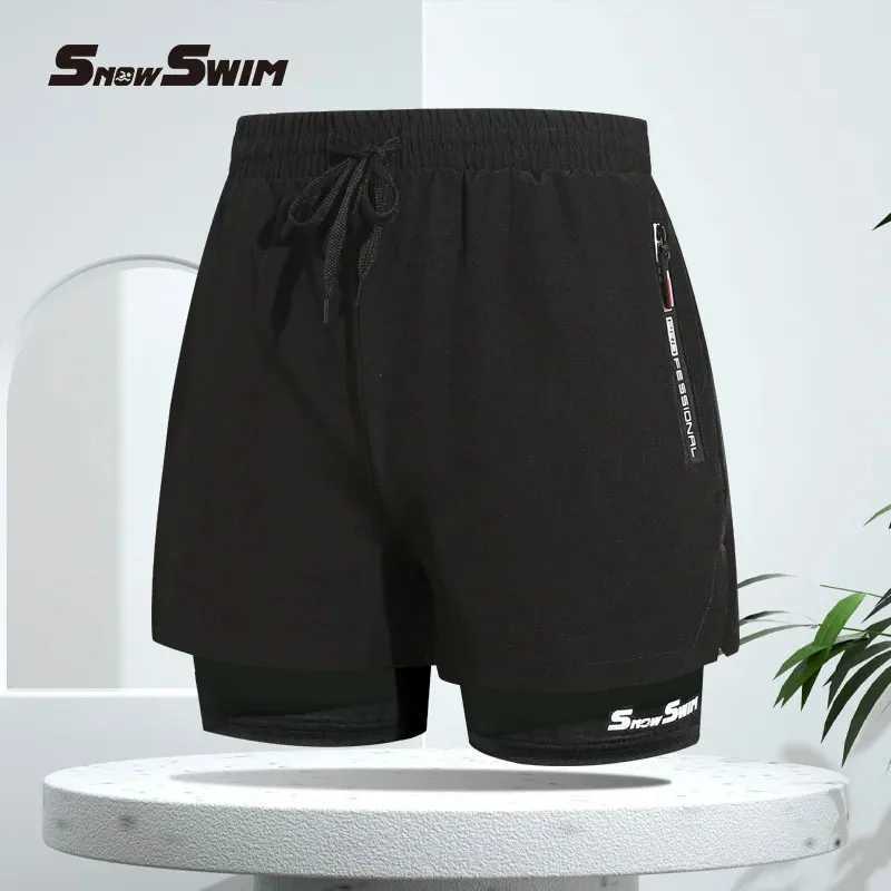 Mens swimming pants double-layer flat angle adult quick drying anti awkward swimming pantsW250410