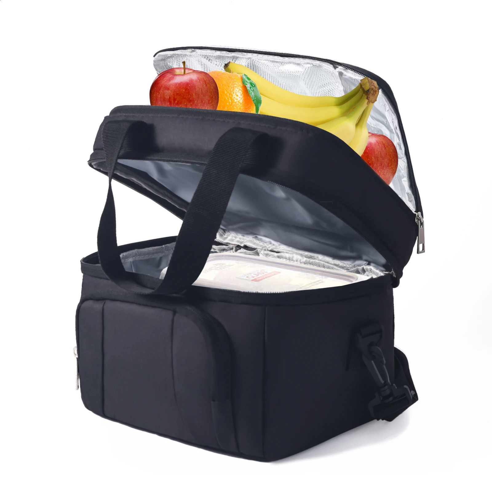 Double layer insulated lunch bag portable lunch box waterproof picnic insulated bag with adjustable belt 250410