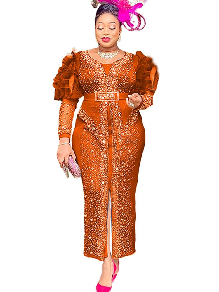 Party Evening Dress Womens Puff Sleeves Maxi African Dashiki Diamond y Birthday Ball Kaftan 250411