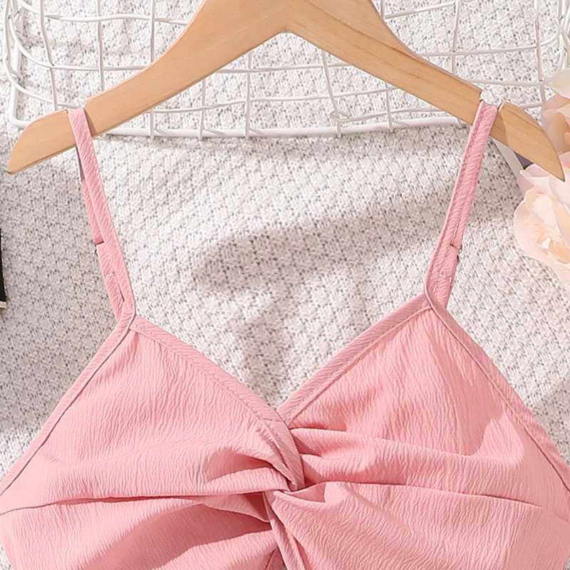 Childrens jumpsuit 8-12 years summer pink sleeveless open work belt short jumpsuit cute girl jumpsuit beach Par travel suitXJ250410