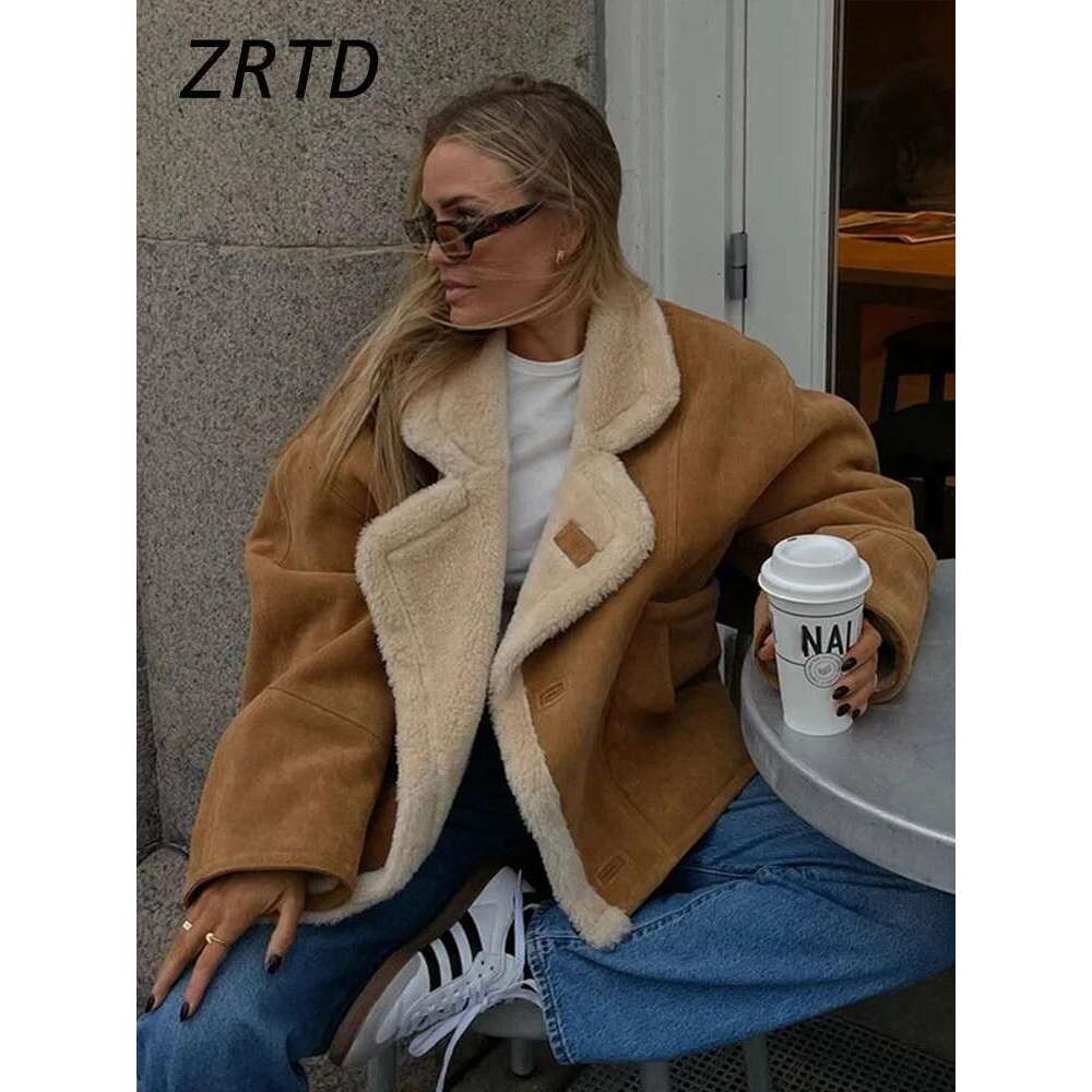 Casual Women's Fleece Coats Loose Lapel Single Breasted Pocket Full Sleeve Jacket 2024 Autumn Winter Lady Vintage Warm Overcoat