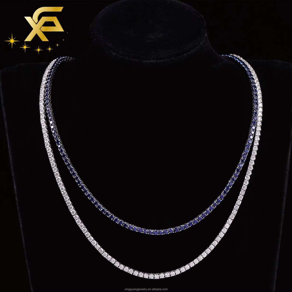 Fine Jewelry Men and Women 4mm Wide S Sier Blue Tennis Chain Necklace