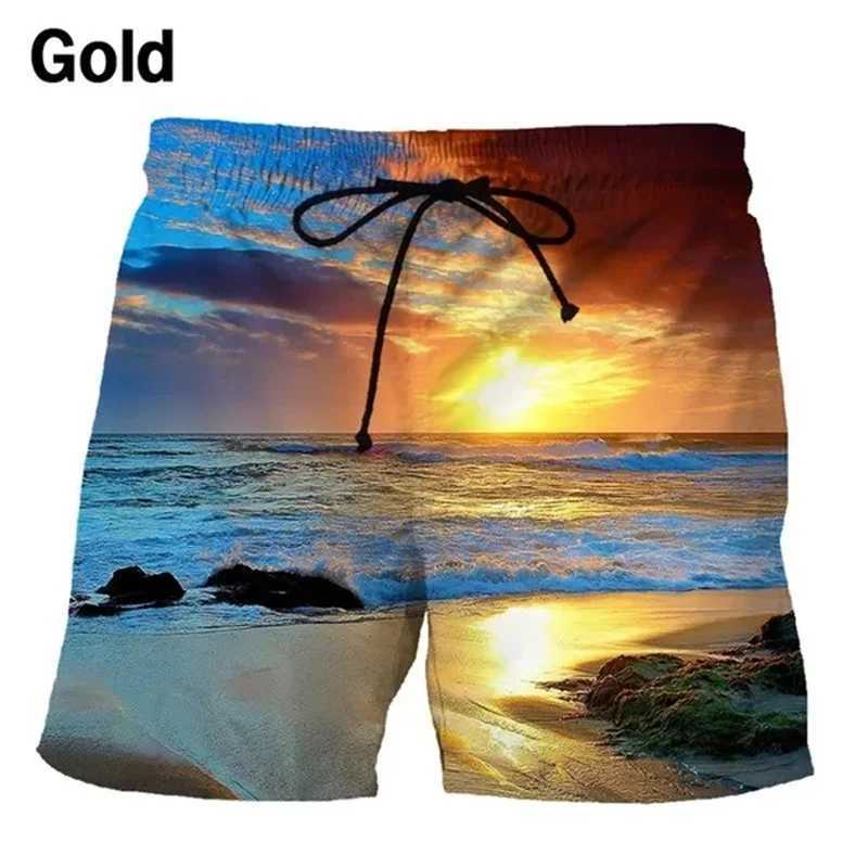 Beach Sunset Sunrise Scenery Beach Shorts Mens 3D Printed Board Shorts Swimsuit 2023 Hawaii Bermuda Swimsuit Pants Cool ShortsW250410