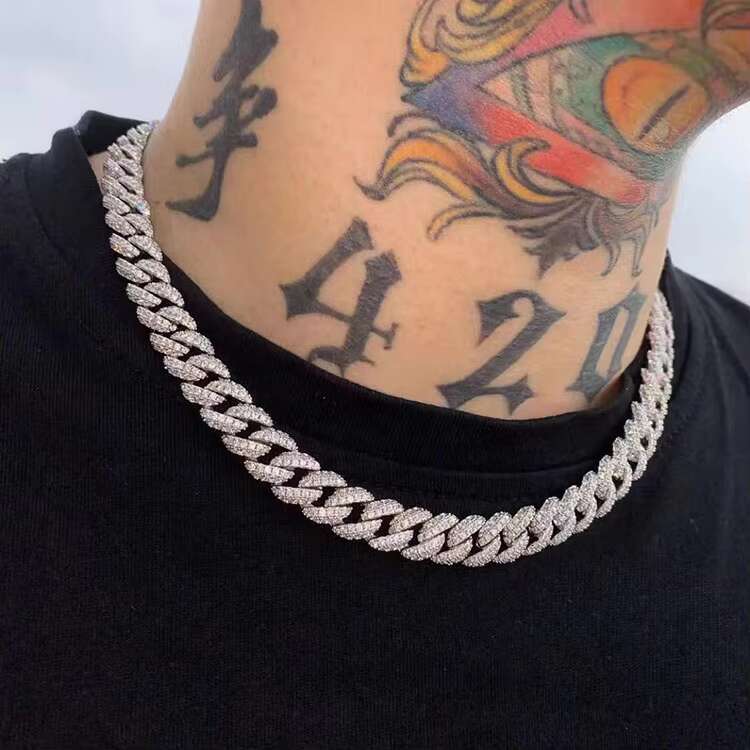 Full Ice Out Moissanite Cuban Chain 2rows 6mm 9mm 13mm 925 Solid Silver Moissanite Cuban Link Chain Mans Hip Hop Necklace