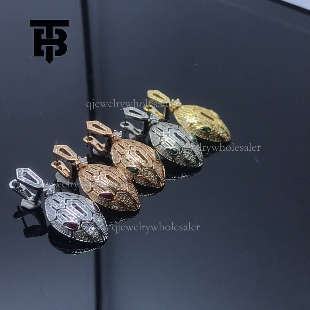 TB BHULAMTE Designer Earrings European And American New Trendy Women's Snakehead Full Diamond Earrings High Luxury Jewelry Fashion Gift