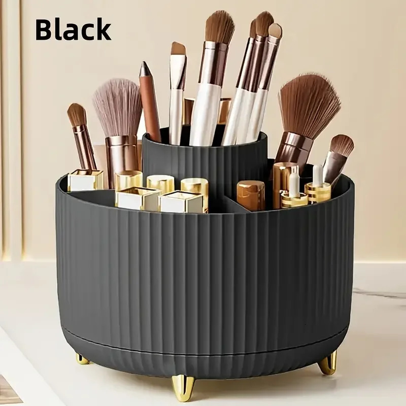 360 Rotating 5 Slot Makeup Brushes Holder Organizer Multi-Functional Desk Storage Cosmetics Storage for Vanity Desktop Bathroom 251111