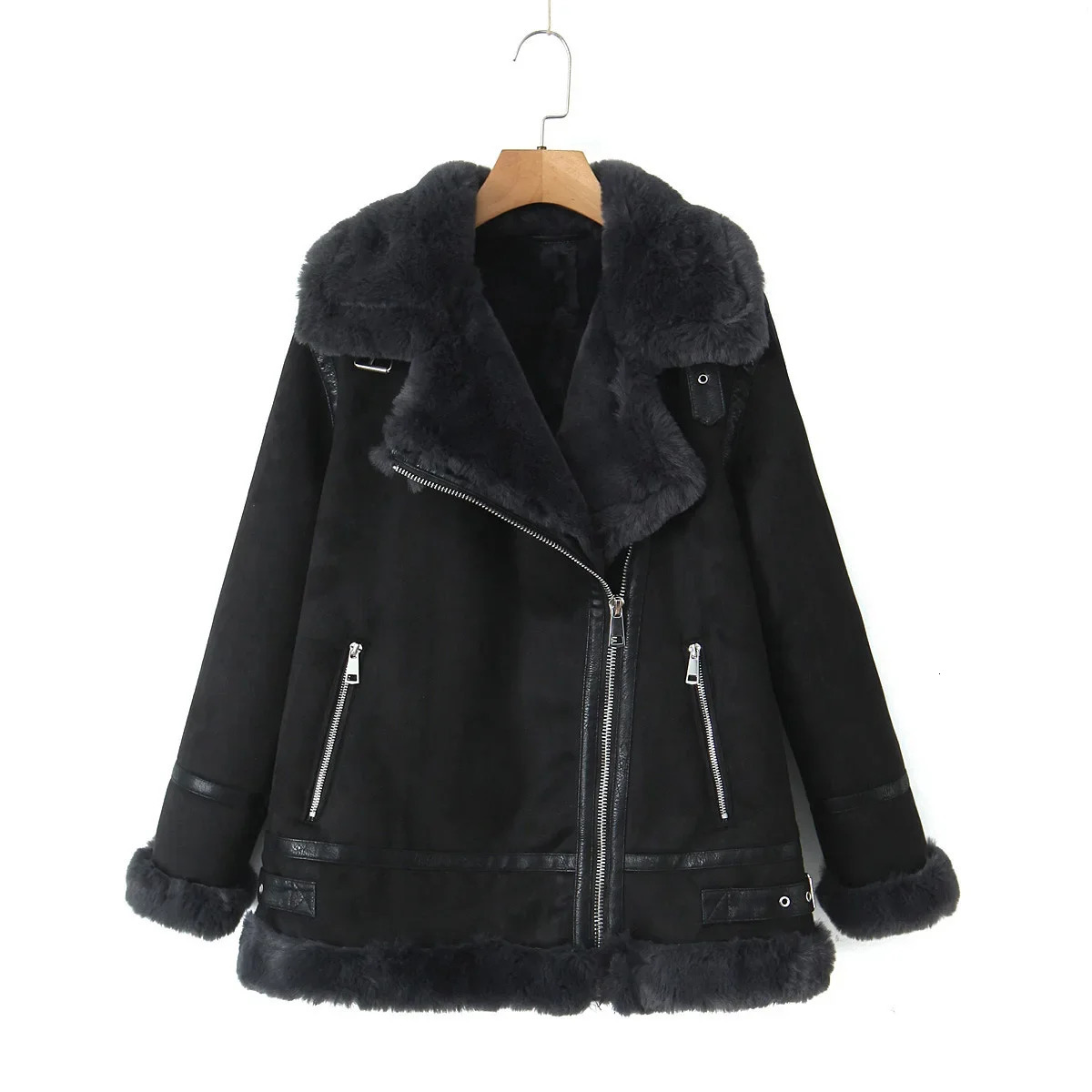 Casual Thickened Lamb Velvet Jacket Womens Autumn Winter Clothes Simple Style Outerwear Full Sleeve Flip Collar Coat 251106