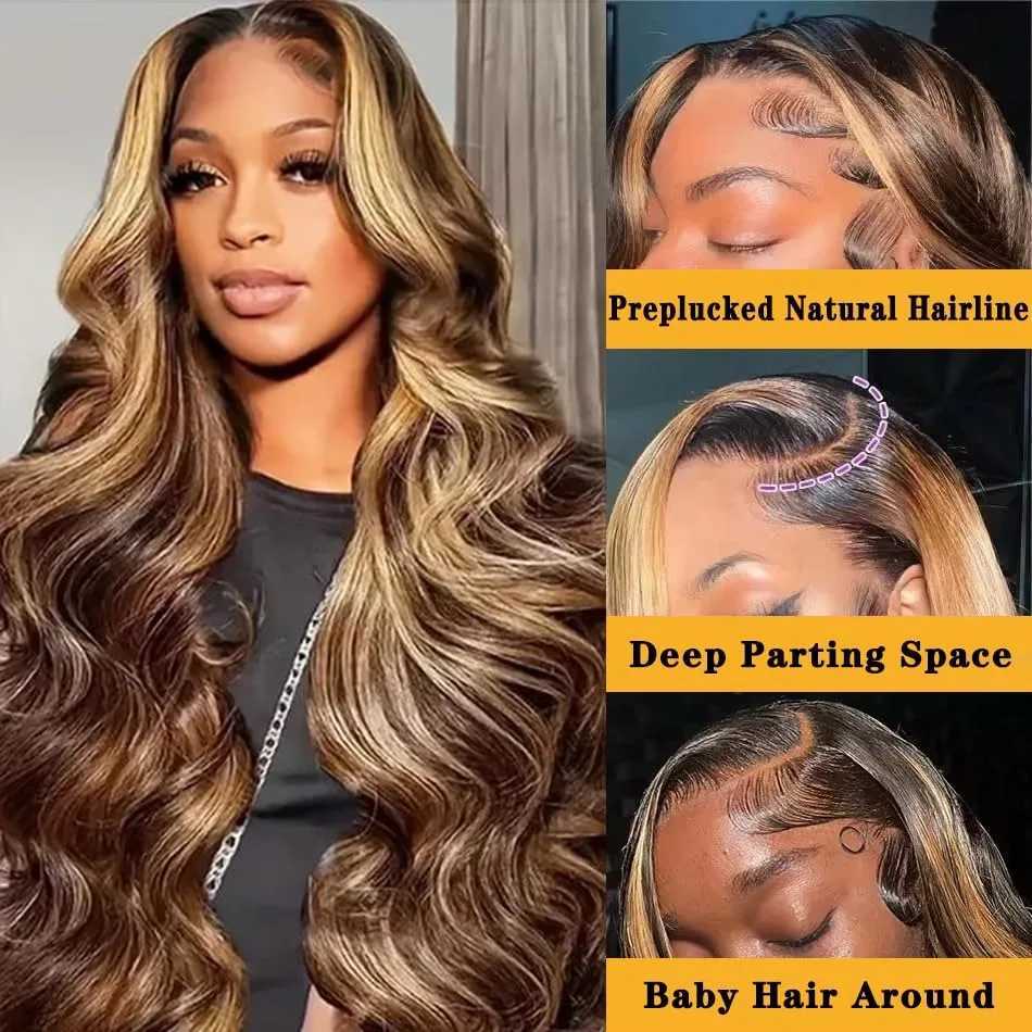 30 Inch Honey Blonde Ombre 13X4 HD Lace Front Wig Human Hair Highlight Body Wave Lace Frontal Wigs Pre Plucked 4/27 ColoredT251111