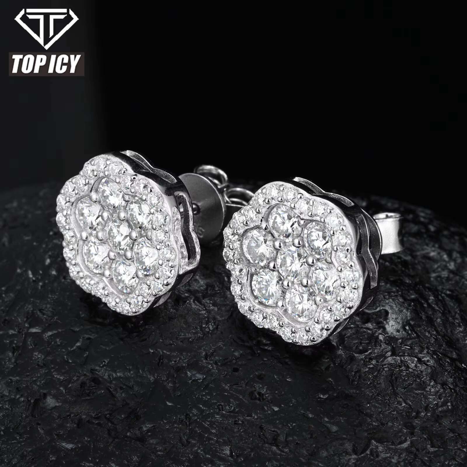 New Design Flower Moissanite Earrings Jewelry Unisex 925 Sterling Silver Classic Stud Diamond Earrings Fashion Jewelry for Gift