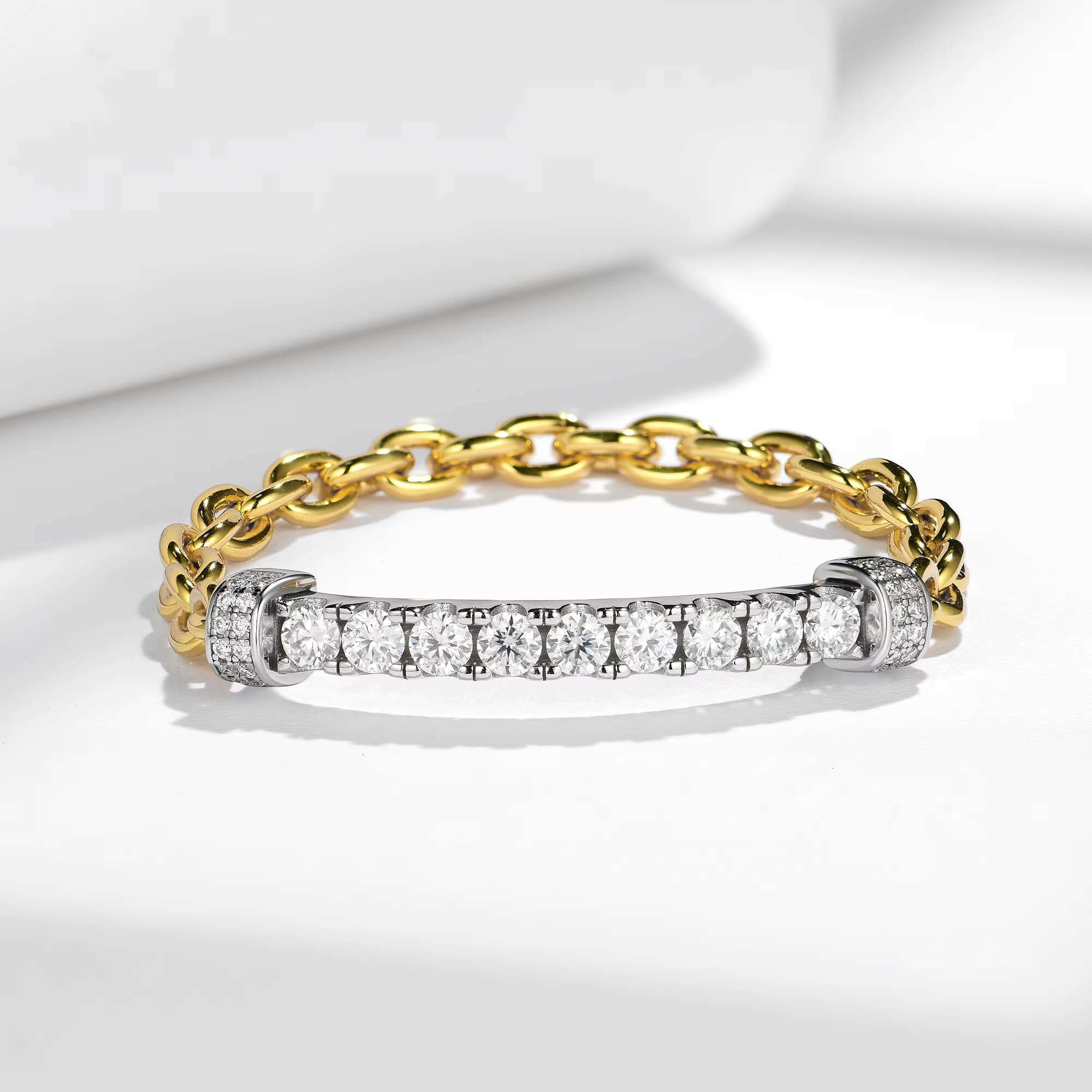 Ruizuan Cuban Link Chain Moissanite for Men Women 925 Silver White Gold Plated Bracelet Moissanite Brand Bracelet