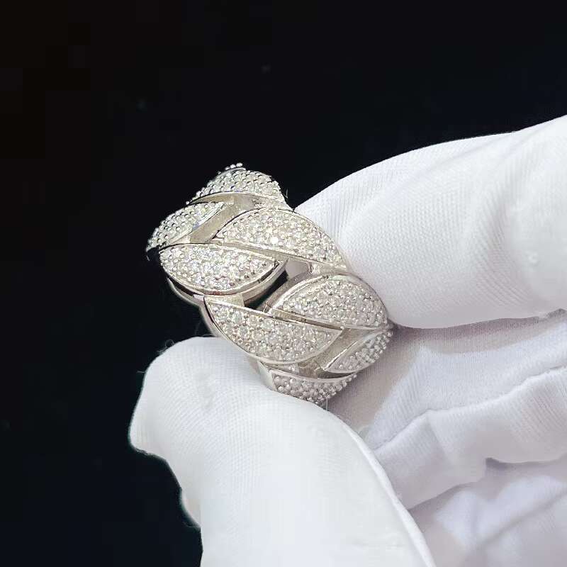 Sterling Silver Cuban S925 VVS Moissanite Diamond Luxury Ring Iced Out Diamond Hip Hop Rings Men
