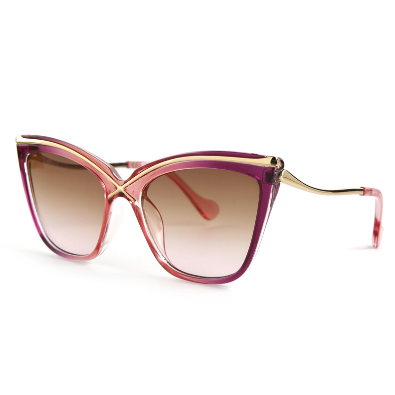 New Cat-Eye Oversized Frames Flat-Lens Metal Cross-Design PC Blue Light Blocking Fashion Eyewear European & American Optical Frames