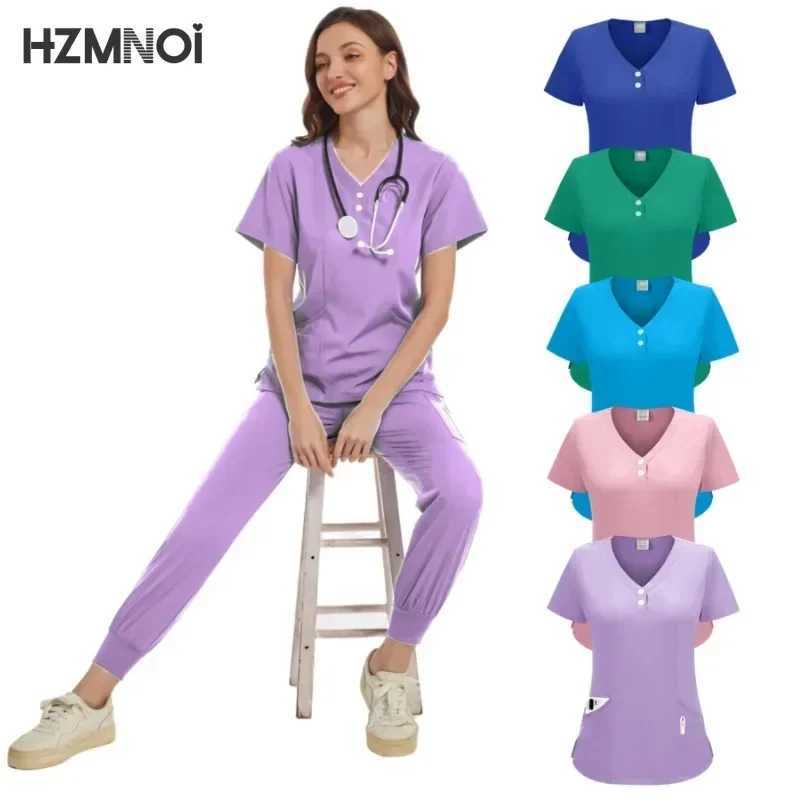 Multicolor Surgery Workwear Scrub Set Clinical Nurse Uniforms Short Slve Top+Pants Nursing Uniform Pet Shop Lab Doctor Clothes X250410