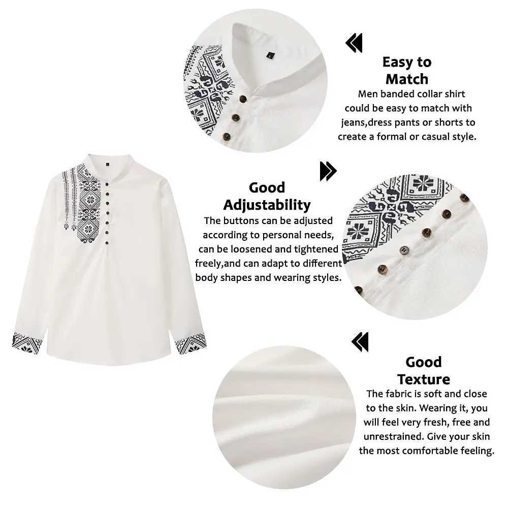 2025 Mens Art Printed Fashion Spring And Summer Long Sleeved Linen Shirt Button Comfortable Fabric Street Trend Roupa Masculina K251110