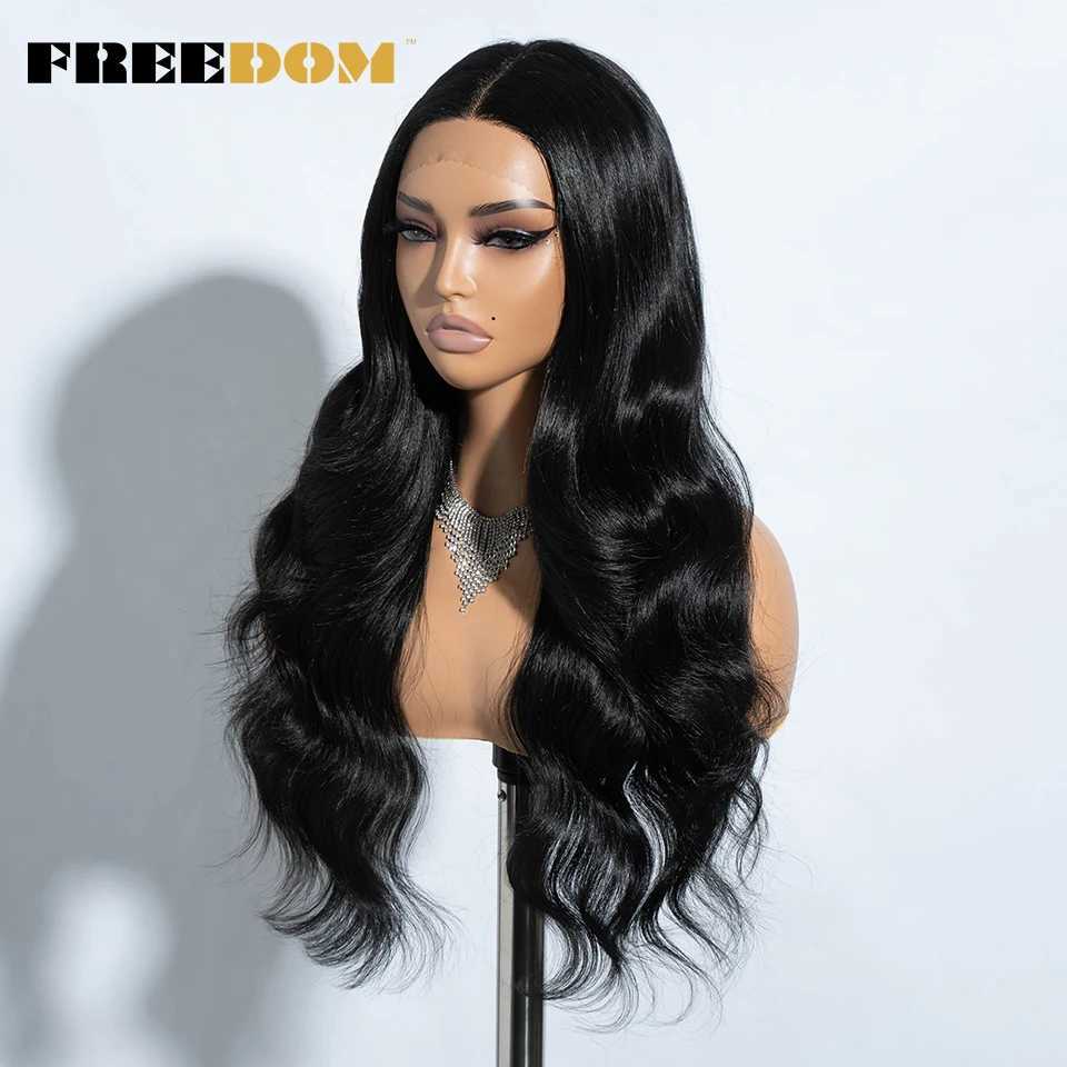 FREEDOM Synthetic Lace Front Wigs For Women 26 Inch Highlight Honey Brown Body Wave Wig Ombre Blonde Black Wig Cosplay Lace WigT251111