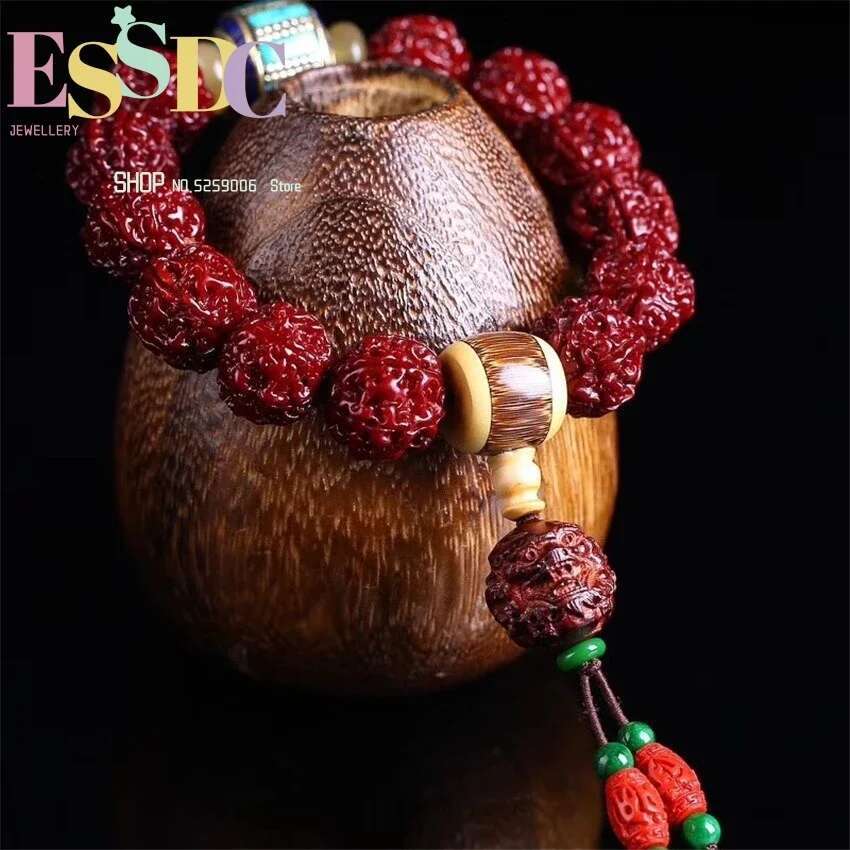 18Mm Six-Petal Big Vra Bodhi with Small Leaf Red Sandalwood Brave Men Women Bracelets and Beads Jewelry Who